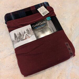 Mens Cuddl Duds Cabin Fleece Pajama Set XL Plaid Pants + Burgundy Top NWT
